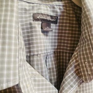 Men’s Eddie Bauer Dress Casual Work Shirt Gray Plaid